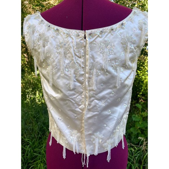 Vintage 1960s Satin Silk glass dangle Bead  Formal Top Tank Hong Kong - Picture 4 of 16